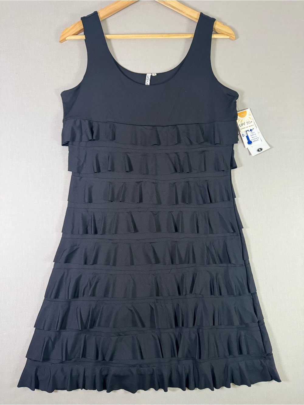 Lulu-B Black Tiered Ruffle Mini Dress Small UPF 50+ NWT